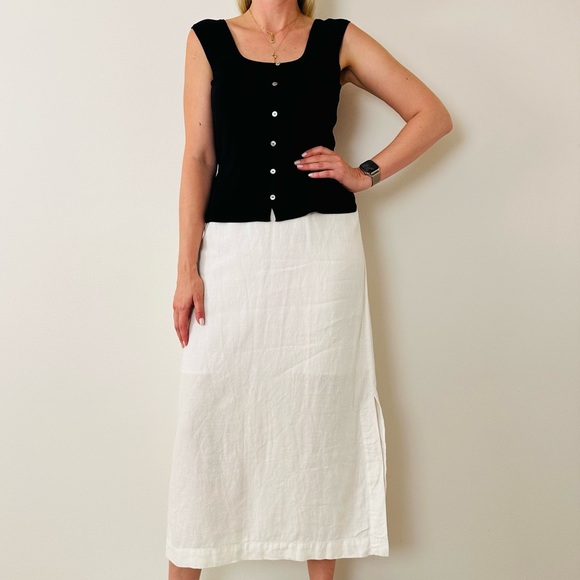 purejill Dresses & Skirts - Purejill White 100% Linen Lightweight Midi Skirt With Side Slits